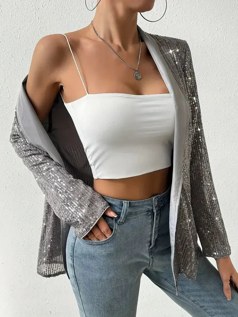 Grijze blazer met glanzende pailletten - Aerys